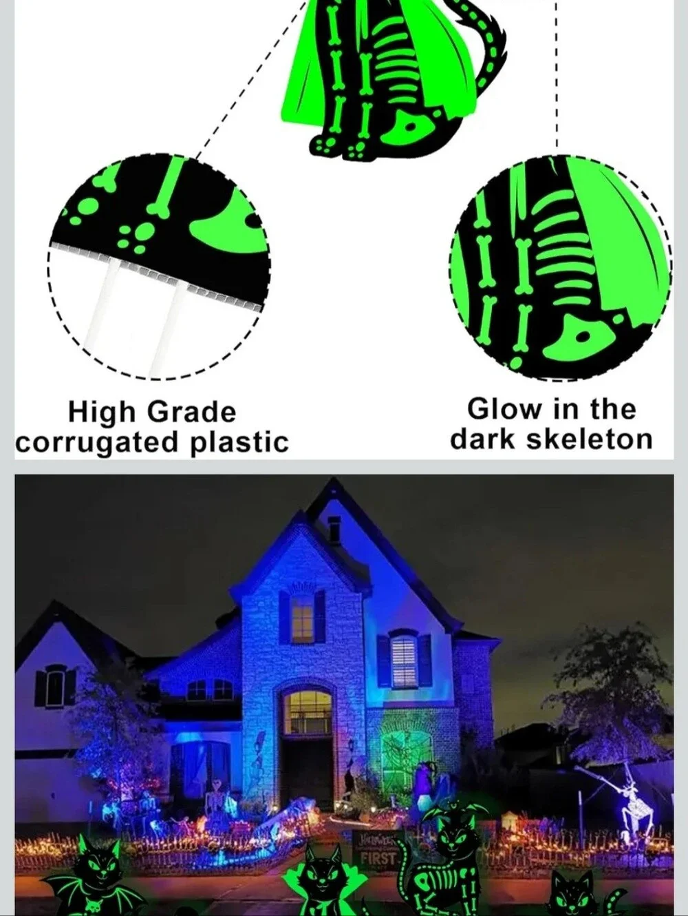 New 6Pcs Black Cat Halloween Decor Outdoor Glow in The Dark